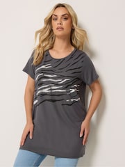 Yours Curve Grey Animal Print Foil Top - Image 1 of 5