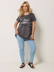 Yours Curve Grey Animal Print Foil Top - Image 2 of 5
