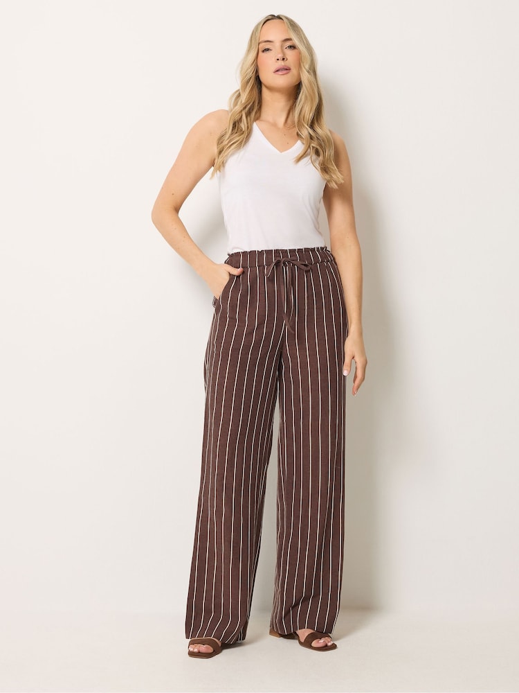 Long Tall Sally Brown Linen Blend Wide Leg Trousers - Image 1 of 5 Long Tall Sally Brown Linen Blend Wide Leg Trousers - Image 1 of 5