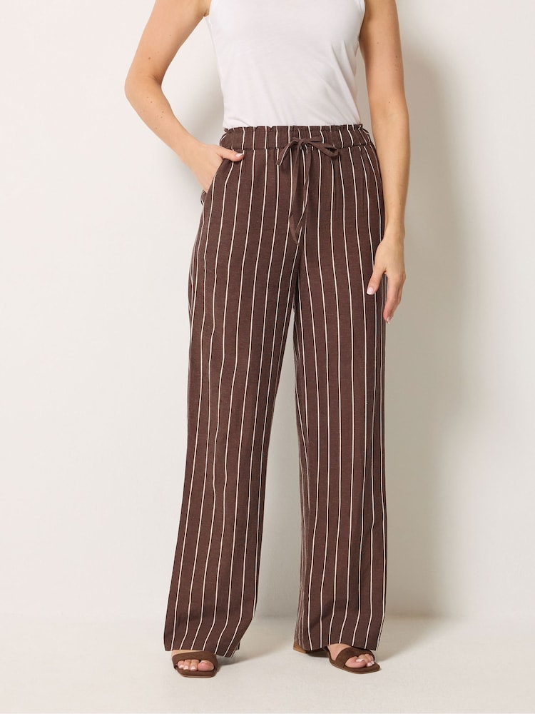 Long Tall Sally Brown Linen Blend Wide Leg Trousers - Image 2 of 5 Long Tall Sally Brown Linen Blend Wide Leg Trousers - Image 2 of 5