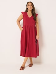 Yours Curve Red Broderie Sleeve Midaxi Dress - Image 2 of 5