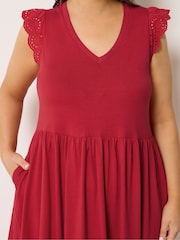 Yours Curve Red Broderie Sleeve Midaxi Dress - Image 3 of 5