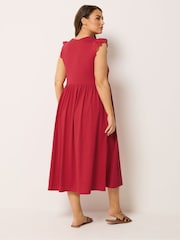 Yours Curve Red Broderie Sleeve Midaxi Dress - Image 4 of 5