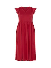 Yours Curve Red Broderie Sleeve Midaxi Dress - Image 5 of 5