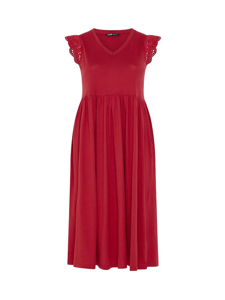 Yours Curve Red Broderie Sleeve Midaxi Dress - Image 5 of 5