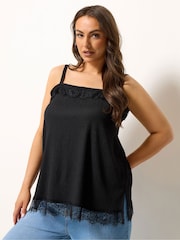 Yours Curve Black Lace Trim Texture Vest - Image 1 of 5