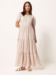PixieGirl Petite Pink Ditsy Short Sleeve Tiered Maxi Dress - Image 2 of 5