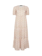 PixieGirl Petite Pink Ditsy Short Sleeve Tiered Maxi Dress - Image 5 of 5