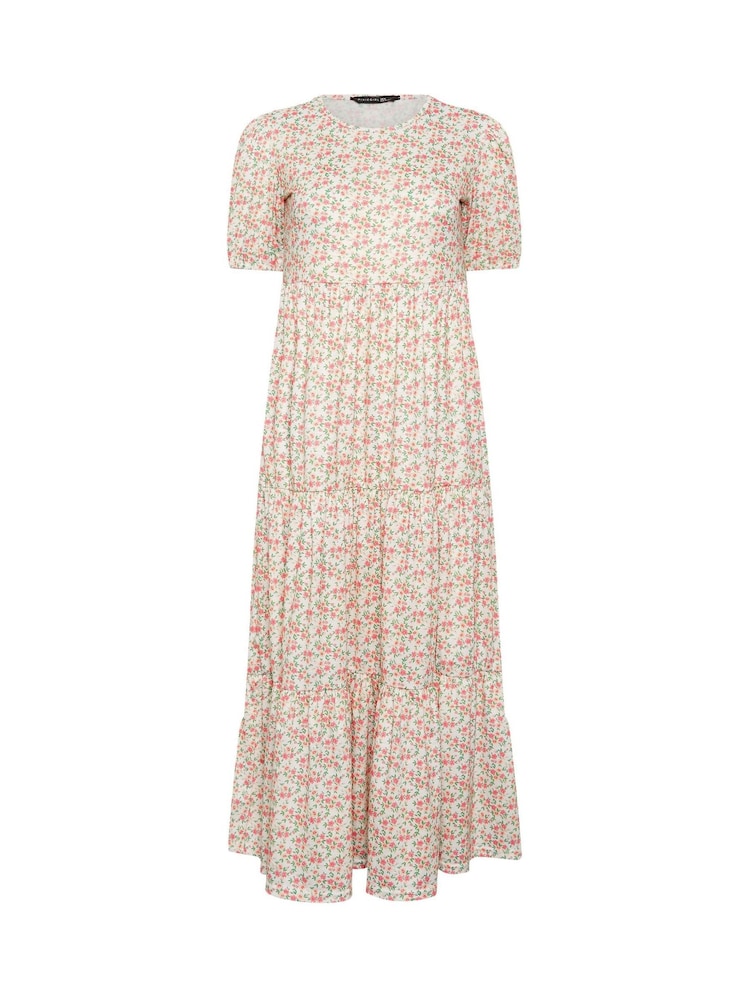 PixieGirl Petite Pink Ditsy Short Sleeve Tiered Maxi Dress - Image 5 of 5