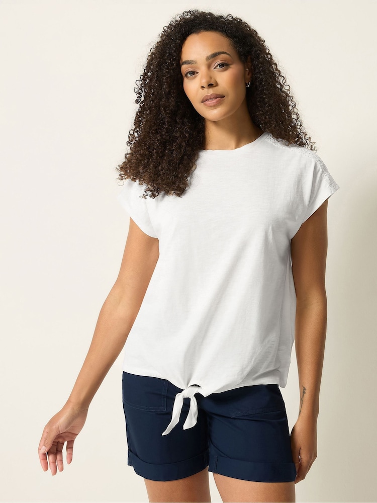M&Co Cream Embroidered Insert Tie Hem T-Shirt - Image 1 of 5