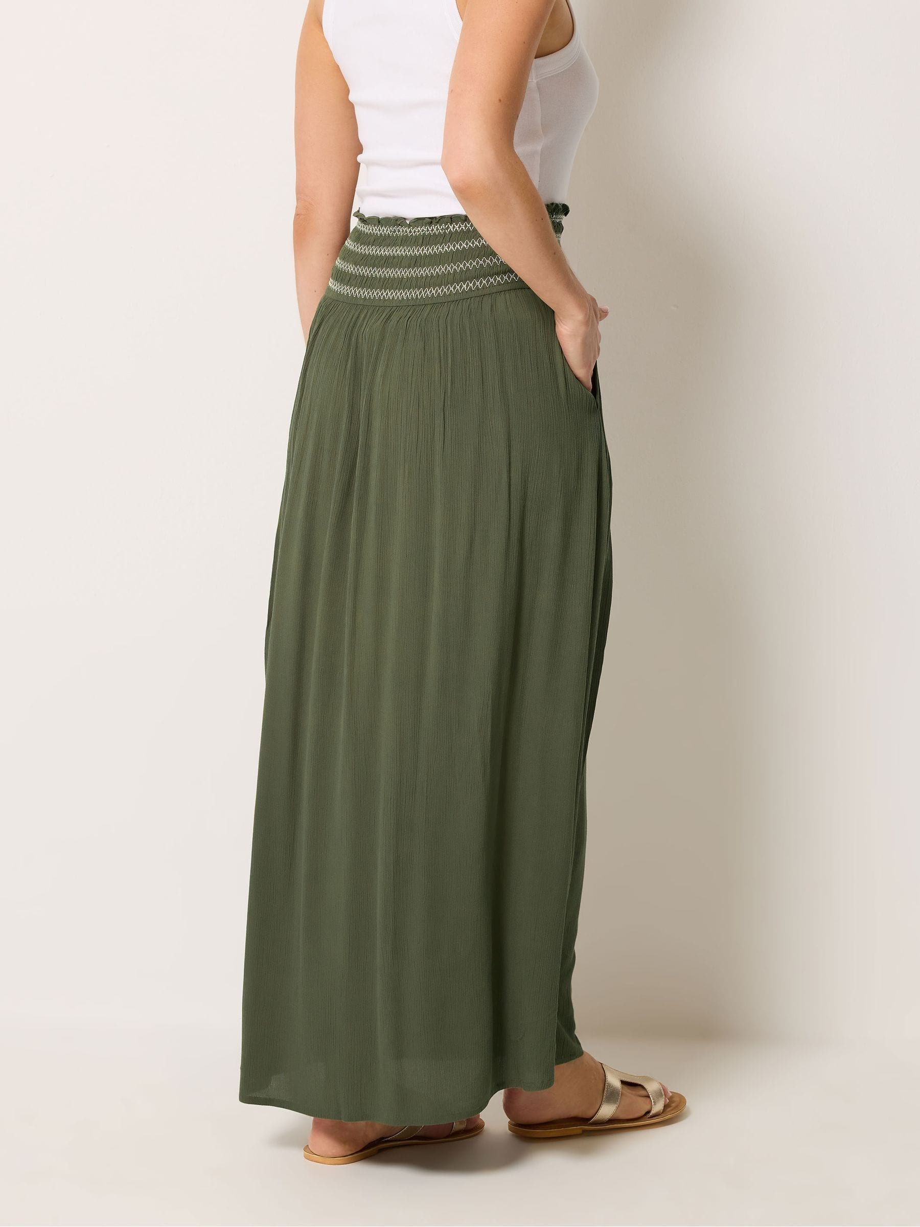 Buy Long Tall Sally Green Embroidered Waist Maxi Skirt from the