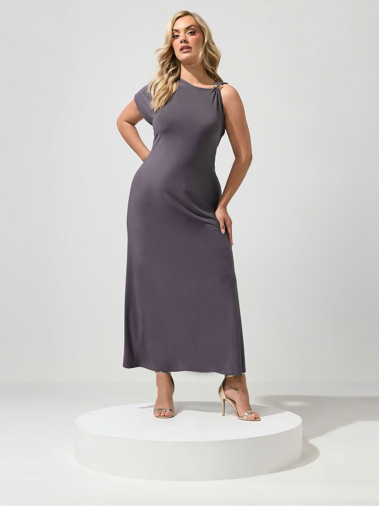 Yours Curve Grey London Buckle Shoulder Dress - Image 2 of 5