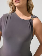 Yours Curve Grey London Buckle Shoulder Dress - Image 4 of 5