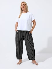 Yours Curve Black Limited Pinstripe Barrel Leg Trousers - Image 2 of 5