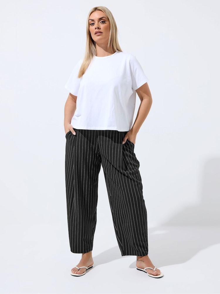 Yours Curve Black Limited Pinstripe Barrel Leg Trousers - Image 2 of 5