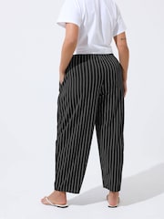 Yours Curve Black Limited Pinstripe Barrel Leg Trousers - Image 3 of 5
