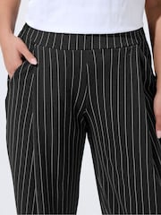 Yours Curve Black Limited Pinstripe Barrel Leg Trousers - Image 4 of 5