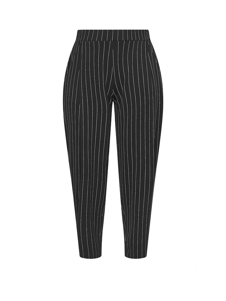 Yours Curve Black Limited Pinstripe Barrel Leg Trousers - Image 5 of 5