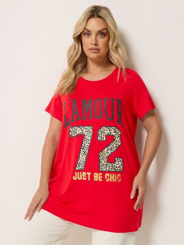 Yours Curve Red L'Amour Placement T-Shirt - Image 1 of 5