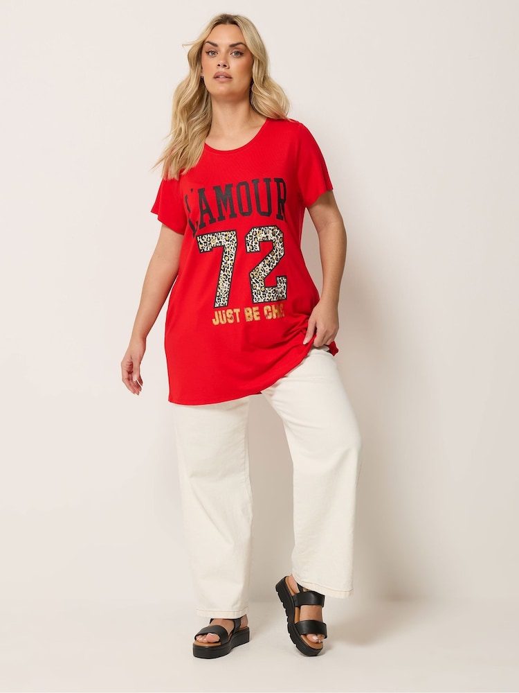Yours Curve Red L'Amour Placement T-Shirt - Image 2 of 5