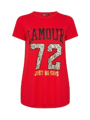 Yours Curve Red L'Amour Placement T-Shirt - Image 5 of 5