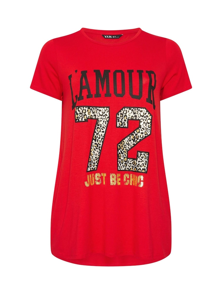 Yours Curve Red L'Amour Placement T-Shirt - Image 5 of 5