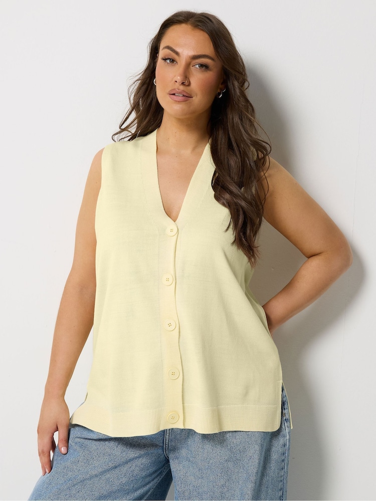 Yours Curve Yellow Knitted Waistcoat - Image 1 of 5 Yours Curve Yellow Knitted Waistcoat - Image 1 of 5