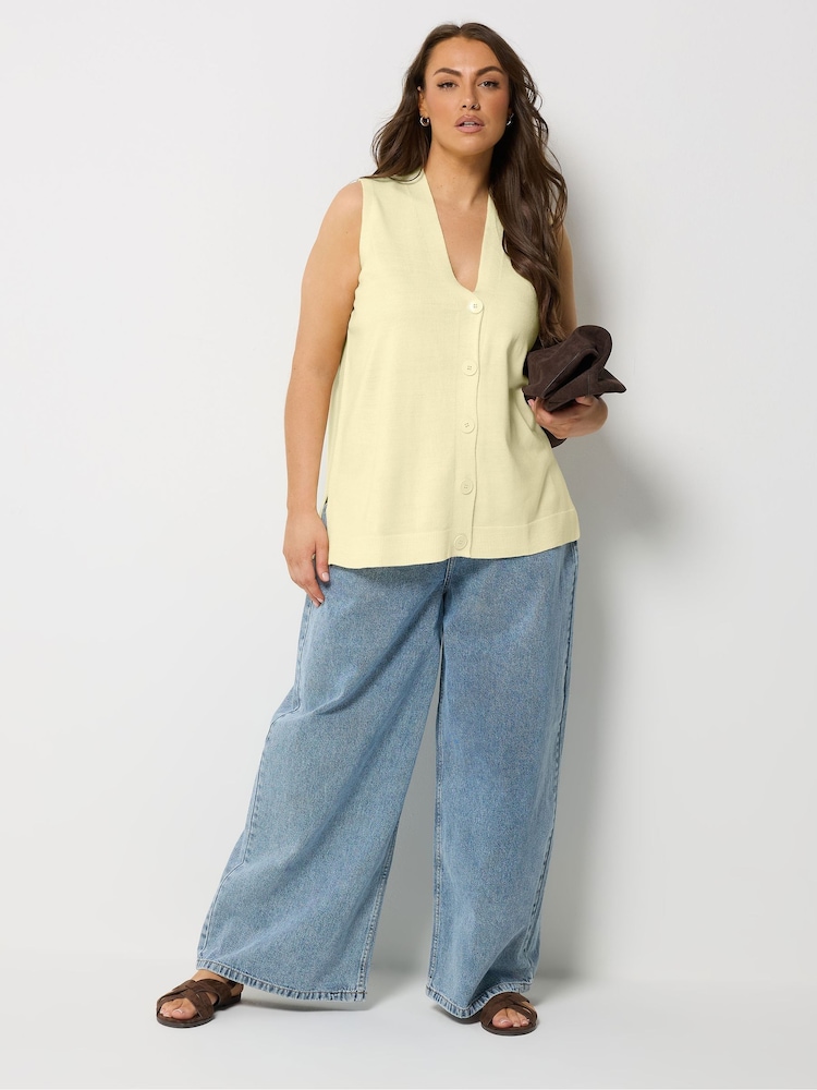 Yours Curve Yellow Knitted Waistcoat - Image 2 of 5 Yours Curve Yellow Knitted Waistcoat - Image 2 of 5