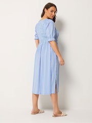 Yours Curve Blue Shirred Puff Sleeve Dress - Image 3 of 5