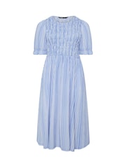 Yours Curve Blue Shirred Puff Sleeve Dress - Image 5 of 5