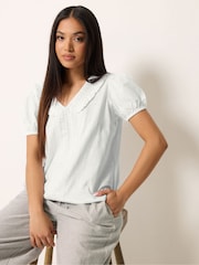 M&Co White Petite Short Sleeve Frill Detail Top - Image 1 of 4
