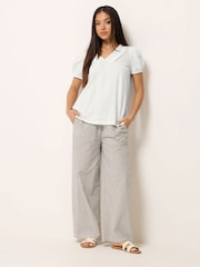 M&Co White Petite Short Sleeve Frill Detail Top - Image 2 of 4