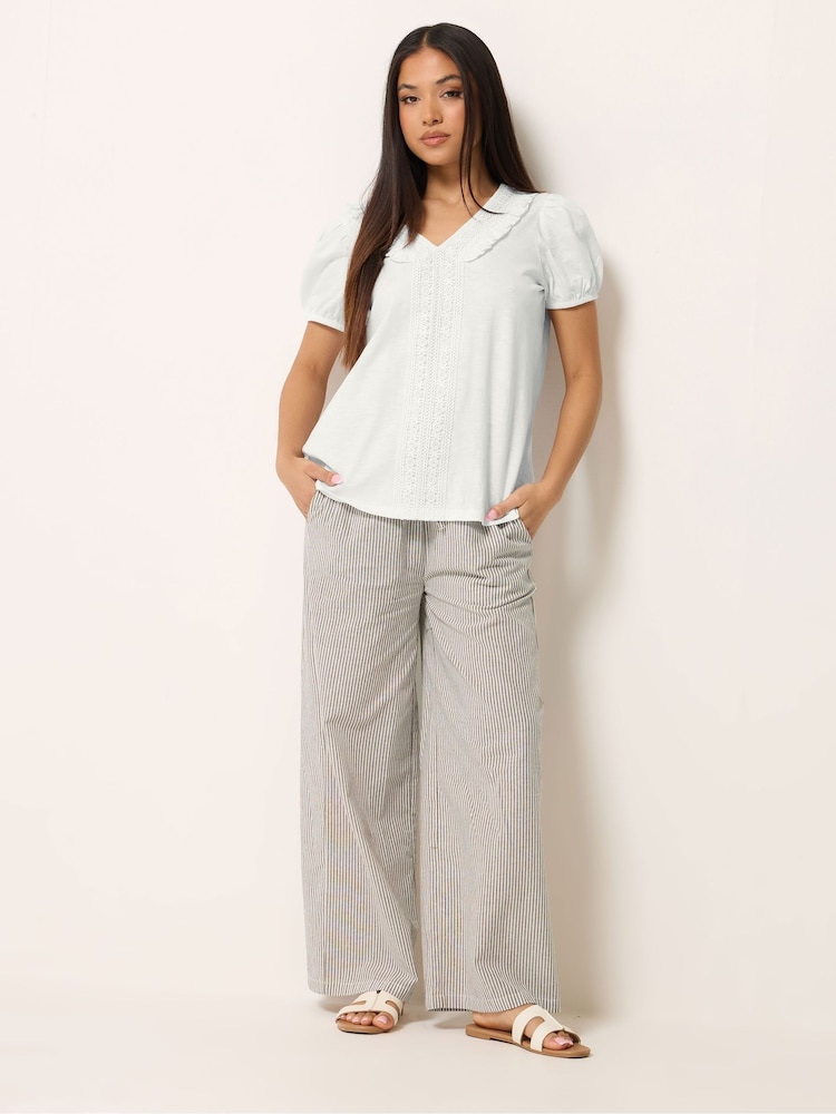 M&Co White Petite Short Sleeve Frill Detail Top - Image 2 of 4 M&Co White Petite Short Sleeve Frill Detail Top - Image 2 of 4