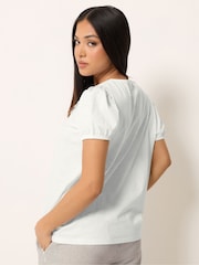 M&Co White Petite Short Sleeve Frill Detail Top - Image 3 of 4