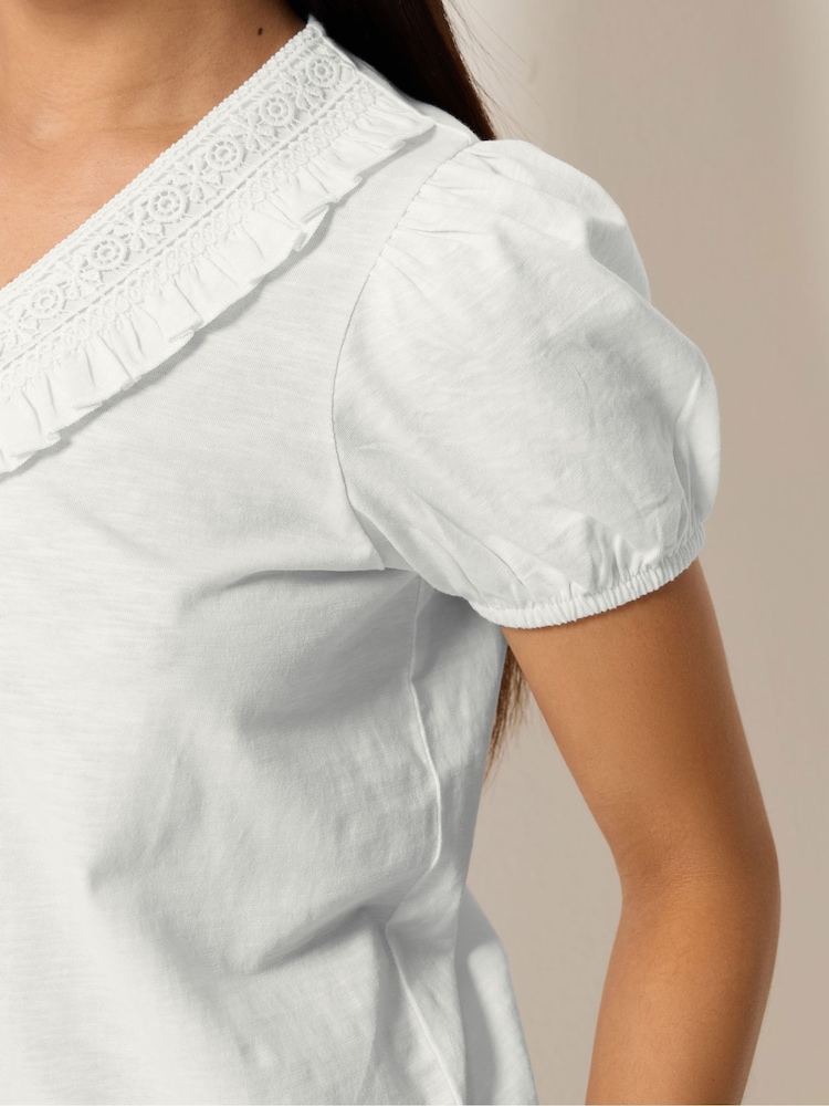 M&Co White Petite Short Sleeve Frill Detail Top - Image 4 of 4 M&Co White Petite Short Sleeve Frill Detail Top - Image 4 of 4