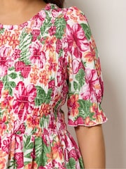 Yours Curve Pink Shirred Puff Sleeve Top - Image 4 of 5