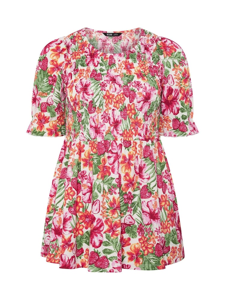 Yours Curve Pink Shirred Puff Sleeve Top - Image 5 of 5