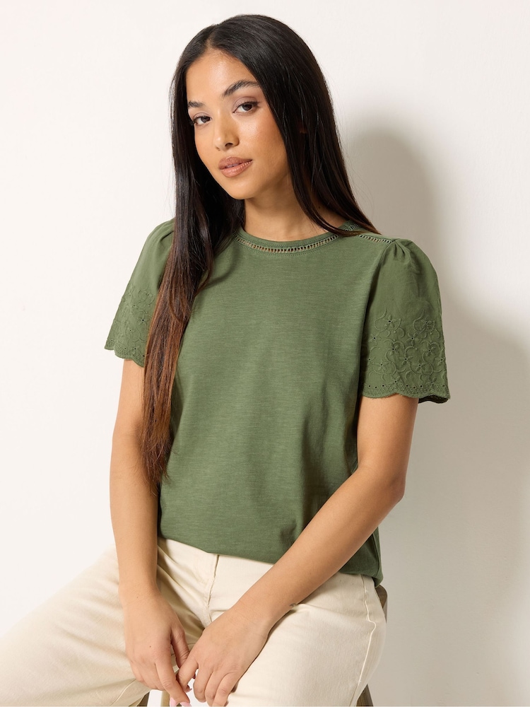 M&Co Green Petite Embroidered Sleeve T-Shirt - Image 1 of 5