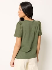 M&Co Green Petite Embroidered Sleeve T-Shirt - Image 3 of 5