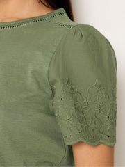 M&Co Green Petite Embroidered Sleeve T-Shirt - Image 4 of 5