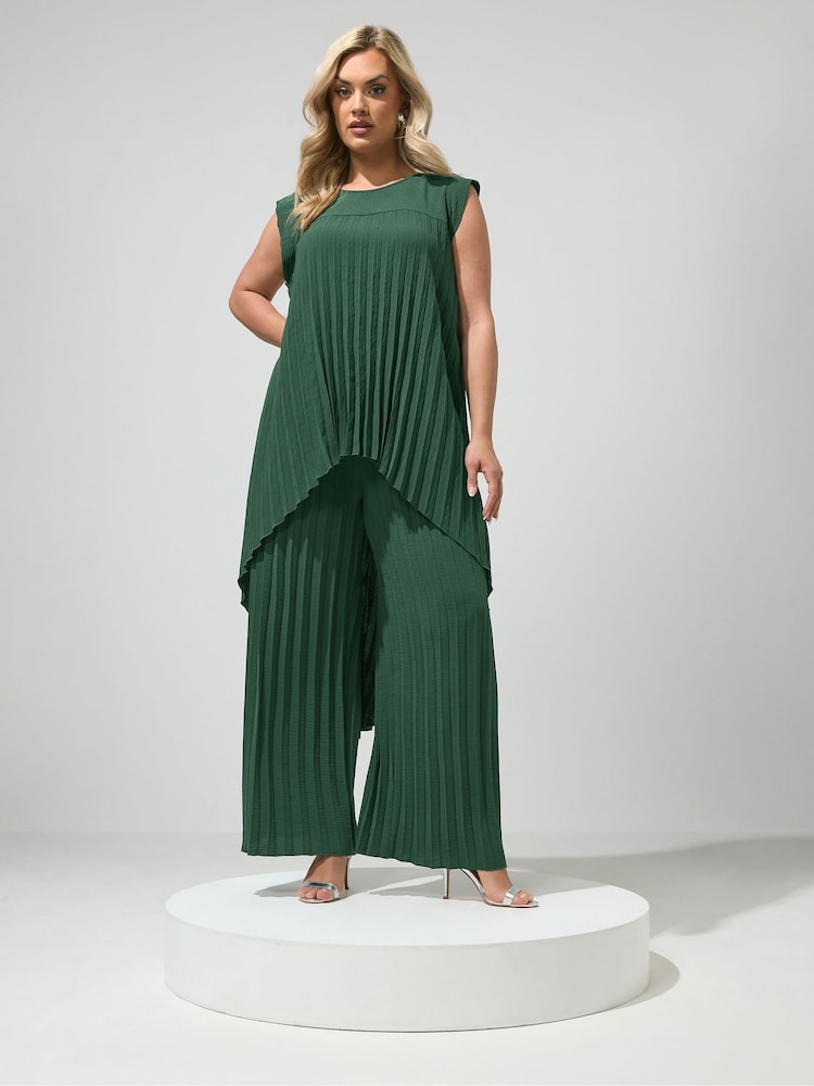 Yours Curve Green London Pleated Trousers - Image 1 of 5 Yours Curve Green London Pleated Trousers - Image 1 of 5