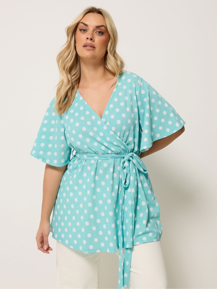 Yours Curve Blue Textured Wrap Top - Image 1 of 5