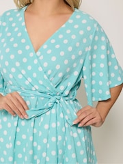 Yours Curve Blue Textured Wrap Top - Image 4 of 5