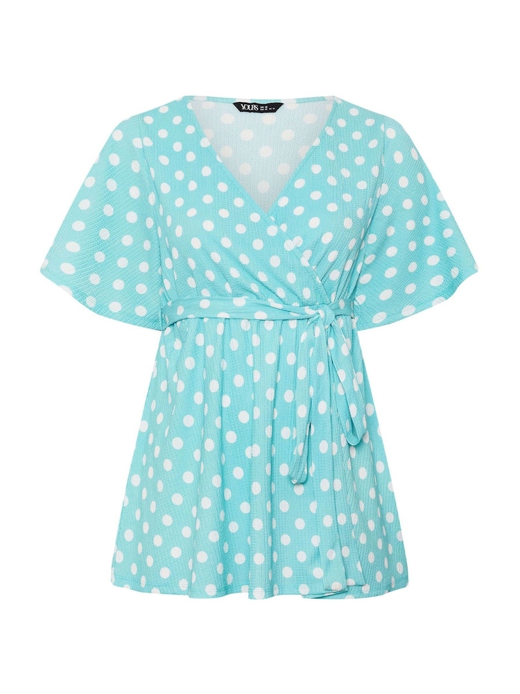 Yours Curve Blue Textured Wrap Top - Image 5 of 5