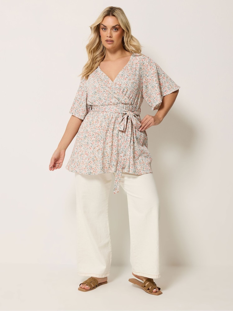 Yours Curve Natural Textured Wrap Top - Image 2 of 5