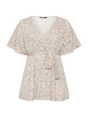 Yours Curve Natural Textured Wrap Top - Image 5 of 5