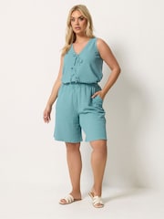 Yours Curve Blue Textured Resort Shorts - Image 2 of 5