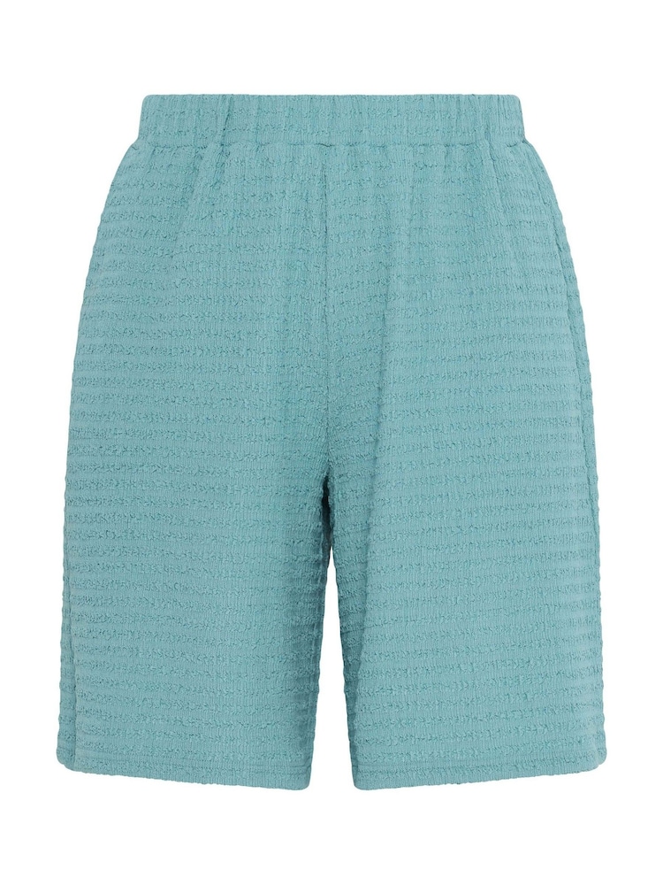 Yours Curve Blue Textured Resort Shorts - Image 5 of 5
