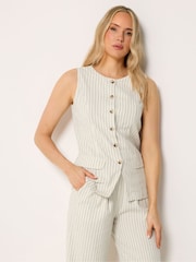 Long Tall Sally White Pinstripe Linen Blend Waistcoat - Image 1 of 7