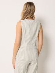 Long Tall Sally White Pinstripe Linen Blend Waistcoat - Image 3 of 7